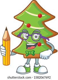 Cool smart Student trees cookies character holding pencil