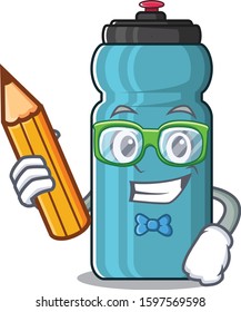 Cool smart Student water bottle Scroll character holding pencil
