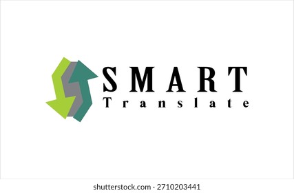 Vector de texto Cool SMART TRANSLATE, concepto de signo de flecha, diseño de logotipo de empresa traductora, App o Sitio web.