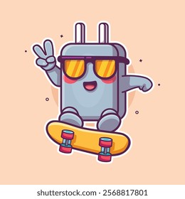 cool smartphone charger character mascot playing skateboard isolated cartoon