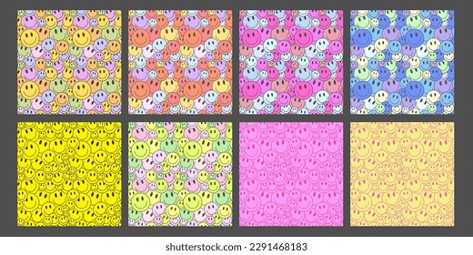 Cool Smile Seamless Pattern Vector Design. Trendy Groovy Background. Y2K Funny Texture. Pop Art Wallpaper.