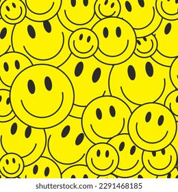 Cool Smile Seamless Pattern Vector illustration. Trendy Acid Rave Texture. Pop Art Backdrop. Y2k Funny Background.