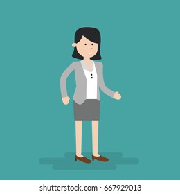 cool smiling business woman character flat cartoon vector illustration