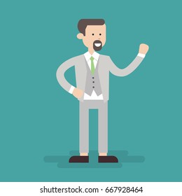 cool smiling businessman character flat cartoon vector illustration