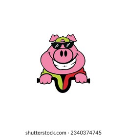 cool smiling pig logo vector