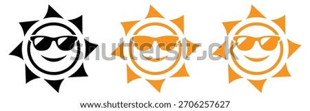 Cool smiling sun icons for summertime designs and vacation themes,Set of Sun icon.wearing sunglasses.Sun icon set.Cute smiling sun icon.