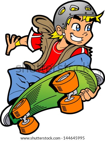 Cool Smiling Young Man or Boy Doing an Extreme Skateboard Jump