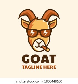 Cool Smoking Goat Wear Glasses Cartoon Logo Design