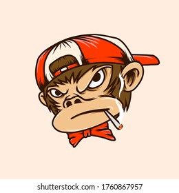 cool smoking monkey logo. vector art. can be use as tshirt design, art, print, and company logo.