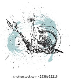 A cool snail illustration with a mix of various elements in it such as candles and hand-drawn rocks