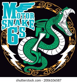 cool snake design with mechanic key in motorcycle style black background