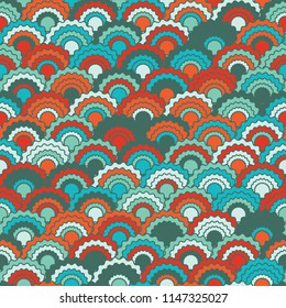 Cool snake skin scales squama background, vector seamless fabric pattern, tiled textile print. Traditional chinese squama scales seamless arc tiles surface. Dragon skin pattern.