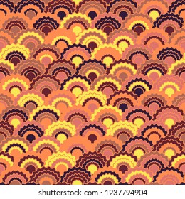 Cool snake skin scales squama background, vector seamless fabric pattern, tiled textile print. Typical japanese squama scales seamless arc tiles mosaic. Fabric print pattern.