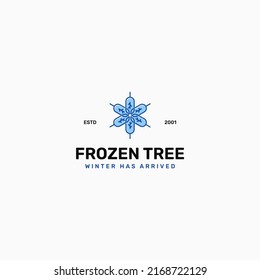 Cool snow logo and abstract leaves. Snowflake illustration.