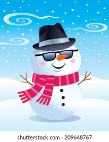 Cool Snowman in a Fedora And Sunglasses
