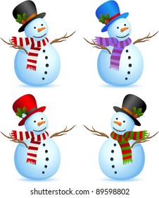 Cool Snowman set  isolated on white. Vector