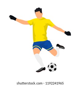 Cool soccer player in a yellow shirt. Vector illustration on white background. Sports concept.