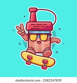 cool soy sauce bottle character mascot playing skateboard isolated cartoon