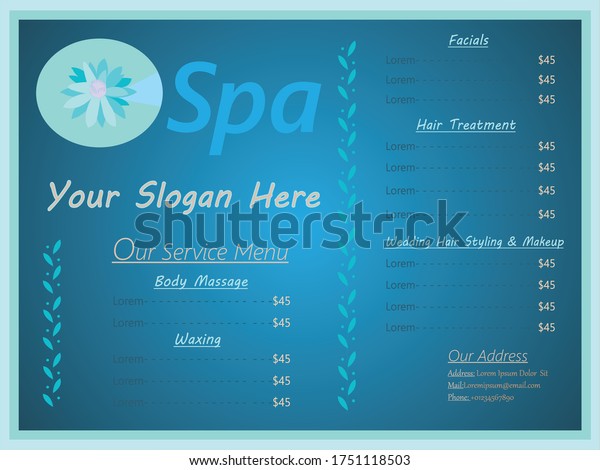 Cool Spa Services Menu Flyer Price Stock Vector Royalty Free