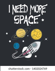 Cool Space with flying rocket - vector design 