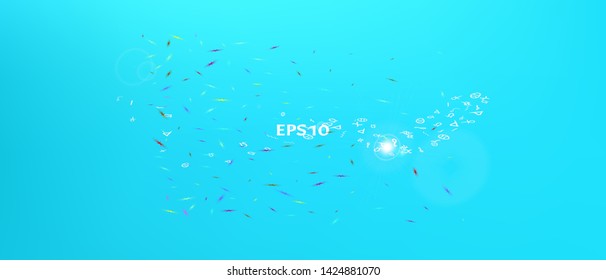 Cool space and signs confetti. Background wallpaper. Minimal colorific illustration. Colorful great space Ultra Wide background. Colorful pure abstraction. Azure main theme.