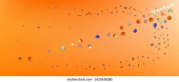 Cool space and signs confetti. Background bright. Colorful colorific illustration. Wonderful colored background space Ultra Wide. Colorful new abstraction. Orange red main theme.