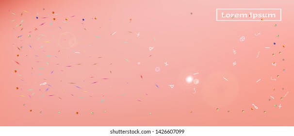 Cool space and signs confetti. Background graphic. Signs colorific illustration. Ultra Wide background art inspire. Colorful breezy abstraction. Coral main color.