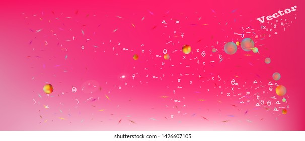 Cool space and signs confetti. Background blur. Minimal colorific illustration. A Ultra Wide themed background illustration. Colorful cool abstraction. Magneta main theme.