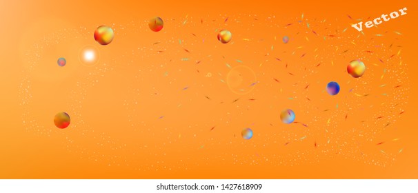 Cool space and signs confetti. Background graphic. Liquid colorific illustration. Ultra Wide background texture. Colorful new abstraction. Orange red main theme.