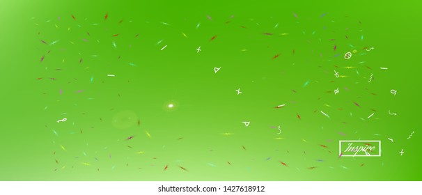 Cool space and signs confetti. Background texture. Professional colorific illustration. Ultra Wide background art inspire. Colorful clean abstraction. Green colored.