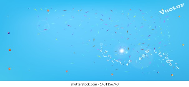Cool space and signs confetti. Background light. Funny colorific illustration. Light Ultra Wide background. Colorful clean abstraction. Blue main color.