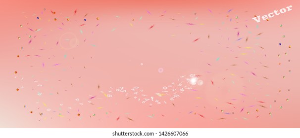 Cool space and signs confetti. Colorful colorific illustration. Background mesh. Super Ultra Wide themed background. Colorful fresh abstraction. Coral main color.