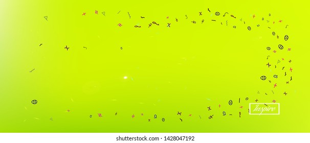 Cool space and signs confetti. Colorful colorific illustration. Background blend. A Ultra Wide themed background illustration. Colorful crisp abstraction. Green colored.