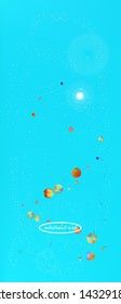 Cool space and signs confetti. Colorful colorific illustration. Background graphic. A Ultra Wide portrait themed background illustration. Colorful pure abstraction. Azure colored theme.
