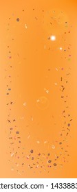 Cool space and signs confetti. Creative colorific illustration. Background blur. Ultra Wide background art inspire. Colorful cool abstraction. Orange red theme.