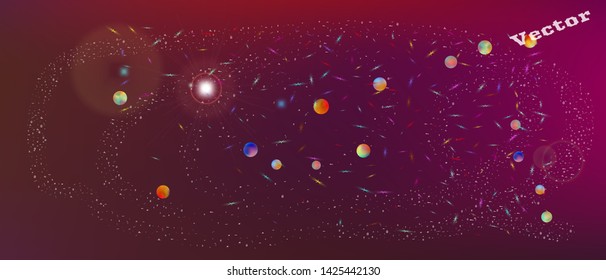 Cool space and signs confetti. Liquid colorific illustration. Background color. A good Ultra Wide background. Colorful fresh abstraction. Gold colored.