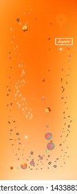 Cool space and signs confetti. Usefull colorific illustration. Background modern. Super Ultra Wide vertical themed background. Colorful pure abstraction. Orange red theme.