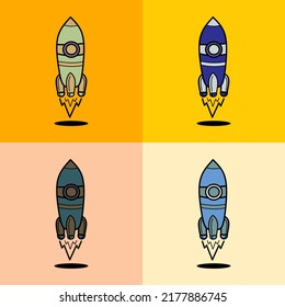 Cool spaceship rocket vector illustration material with 4 color models and backgrounds