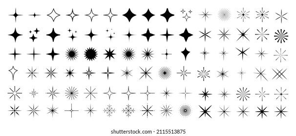 Cool Sparkle Icons Collection  Shine Effect Sign Vector Design  Set Star Shapes  Magic Symbols 