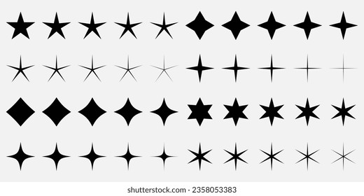 Cool Sparkle Icons Collection. Shine Effect Sign Vector Design. Set of Star Shapes. Magic Symbols.