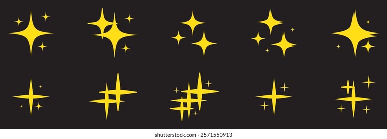 Cool Sparkle Icons Collection. Shine Effect Sign Vector Design. Set of Star Shapes. Magic Symbols.