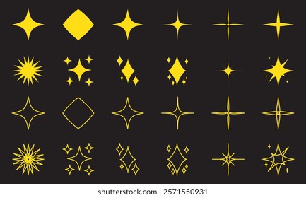 Cool Sparkle Icons Collection. Shine Effect Sign Vector Design. Set of Star Shapes. Magic Symbols.