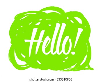 Cool speech bubbles. Cute vector hand drawn icon with hello greeting.