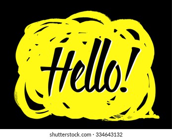 Cool speech bubbles. Cute vector hand drawn icon with hello greeting.