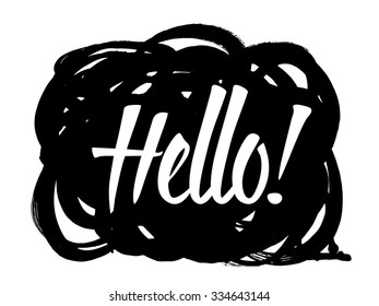 Cool speech bubbles. Cute vector hand drawn icon with hello greeting.