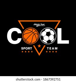 COOL SPORT TEAM TEXT WITH SOCCER AND BASKETBALL, VECTOR GRAPHIC DESIGN
