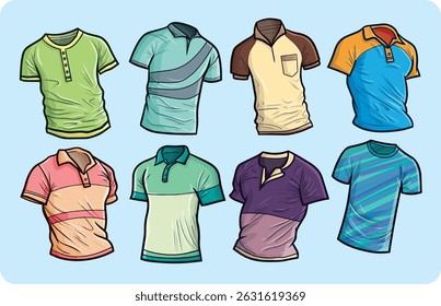 Cool and sporty men's golf shirt cartoon illustration collection