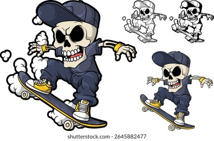 A cool and sporty skater skull vector illustration, perfect for urban or Halloween designs, eps 10, editable.