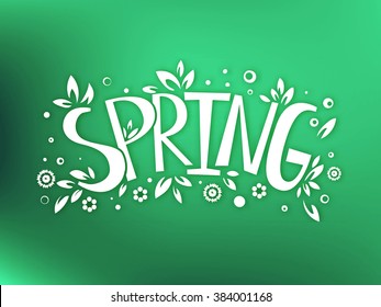 Cool Spring emblem Vector Illustration. Season lettering emblem with leaves and flowers. Beauty in nature  concept art. 