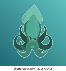 Cool squid mascot character design with mustache for e-sport logo and seafood culinary business